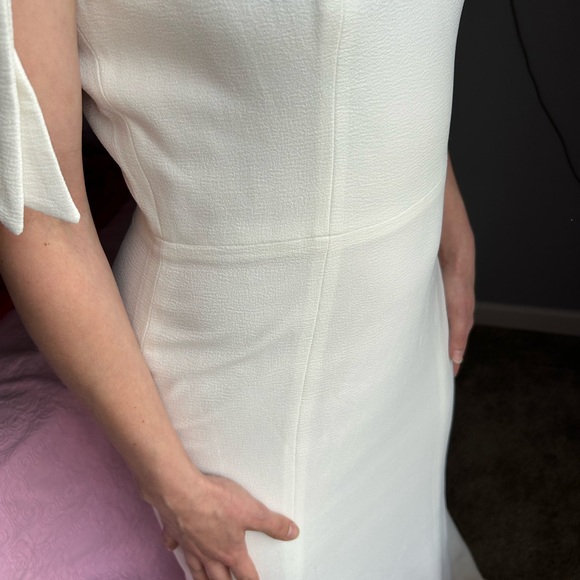 NWOT Dress the Population white Asymmetrical Sleeveless Bow Shoulder Maxi Dress - Picture 7 of 10